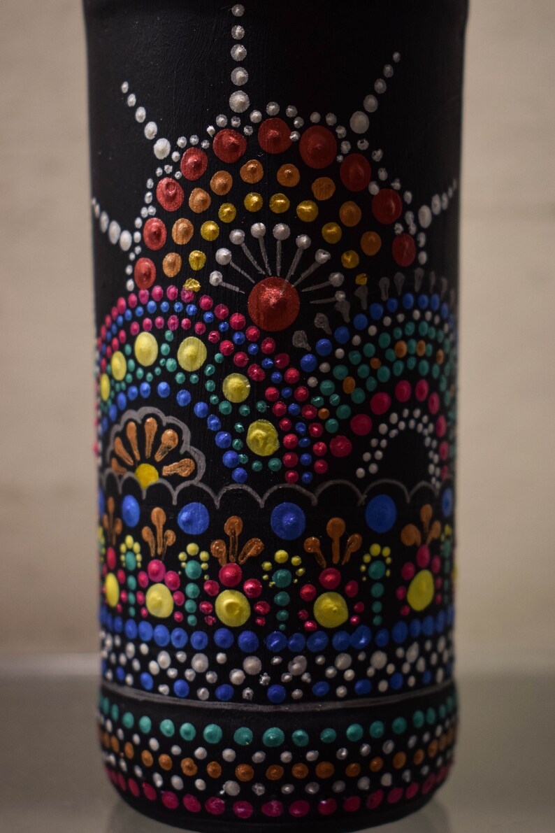 Dot Mandala on recycled glass bottle | Etsy