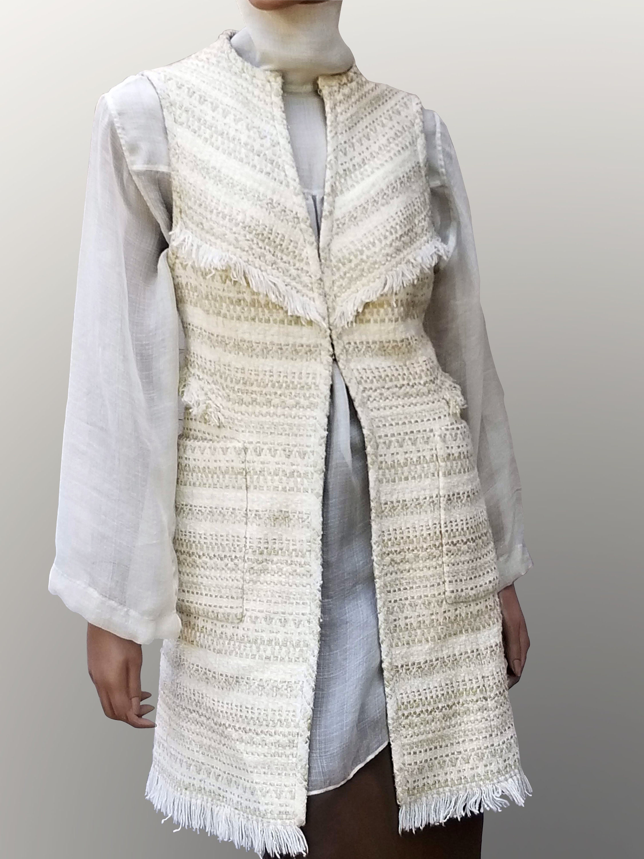 Ivory Long Textured Vest Made of Italian Cotton Mix Fully Etsy