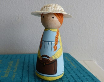 Anne of Green Gables Peg Doll: Hand-Painted Anne Shirley Figurine