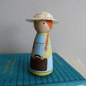 Anne of Green Gables Inspired Wooden Peg Doll - Anne Shirley - Lucy Maud Montgomery Novels - Literary Gift - Favorite Book - Bedroom Decor -