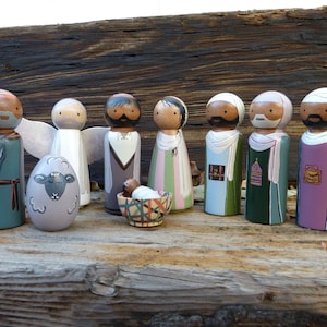 Hand Painted Wooden Nativity Set (Without Stable) - Christmas Creche -10 Hand Painted Pieces