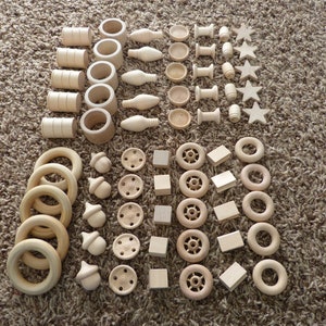 Natural Wood Loose Parts Collection - 70 Pieces in a Canvas Drawstring Bag - Useful for Sorting, Classifying, Math, Exploration Manipulation