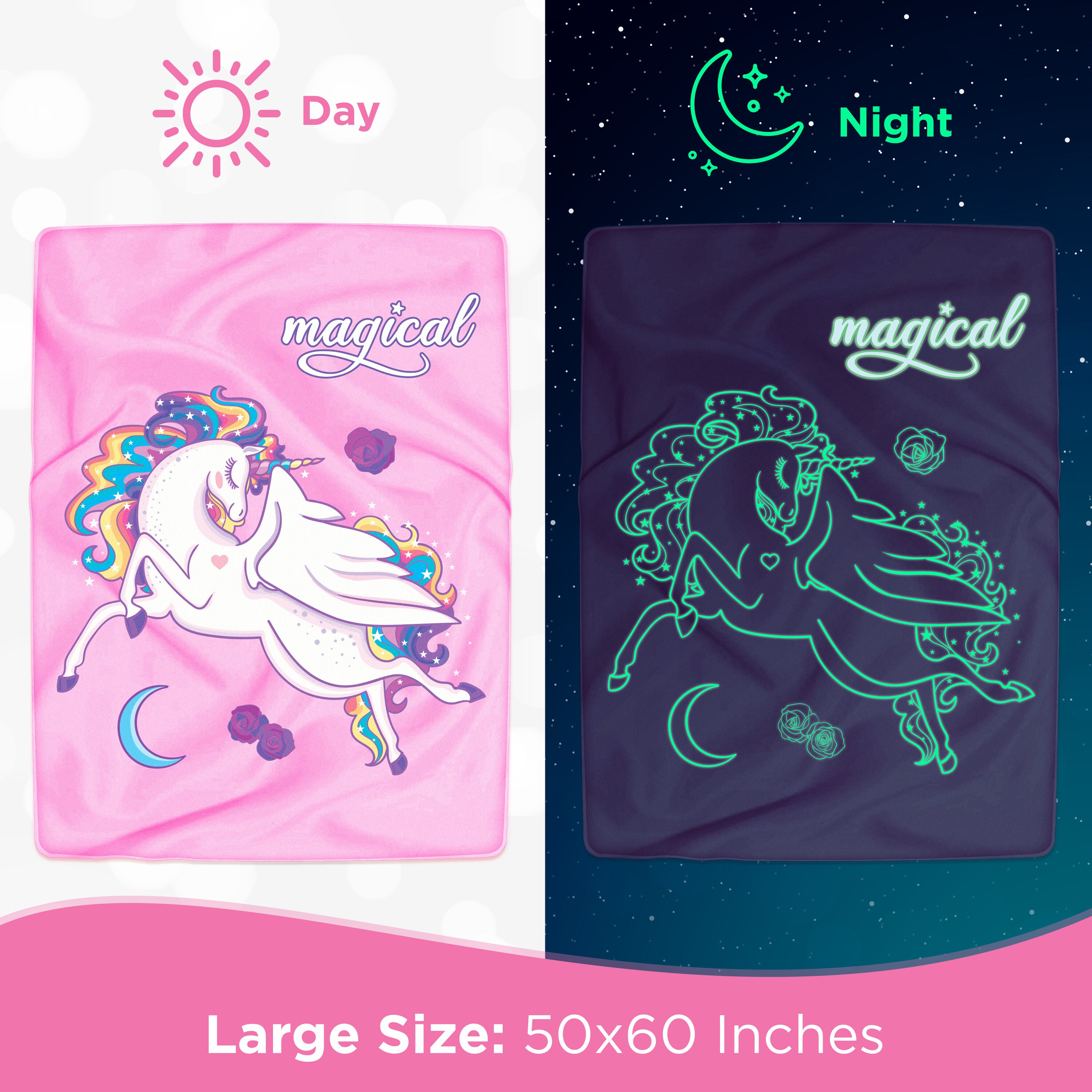 Glowing Snuggles Glow in the Dark Unicorn Blanket Pink Etsy
