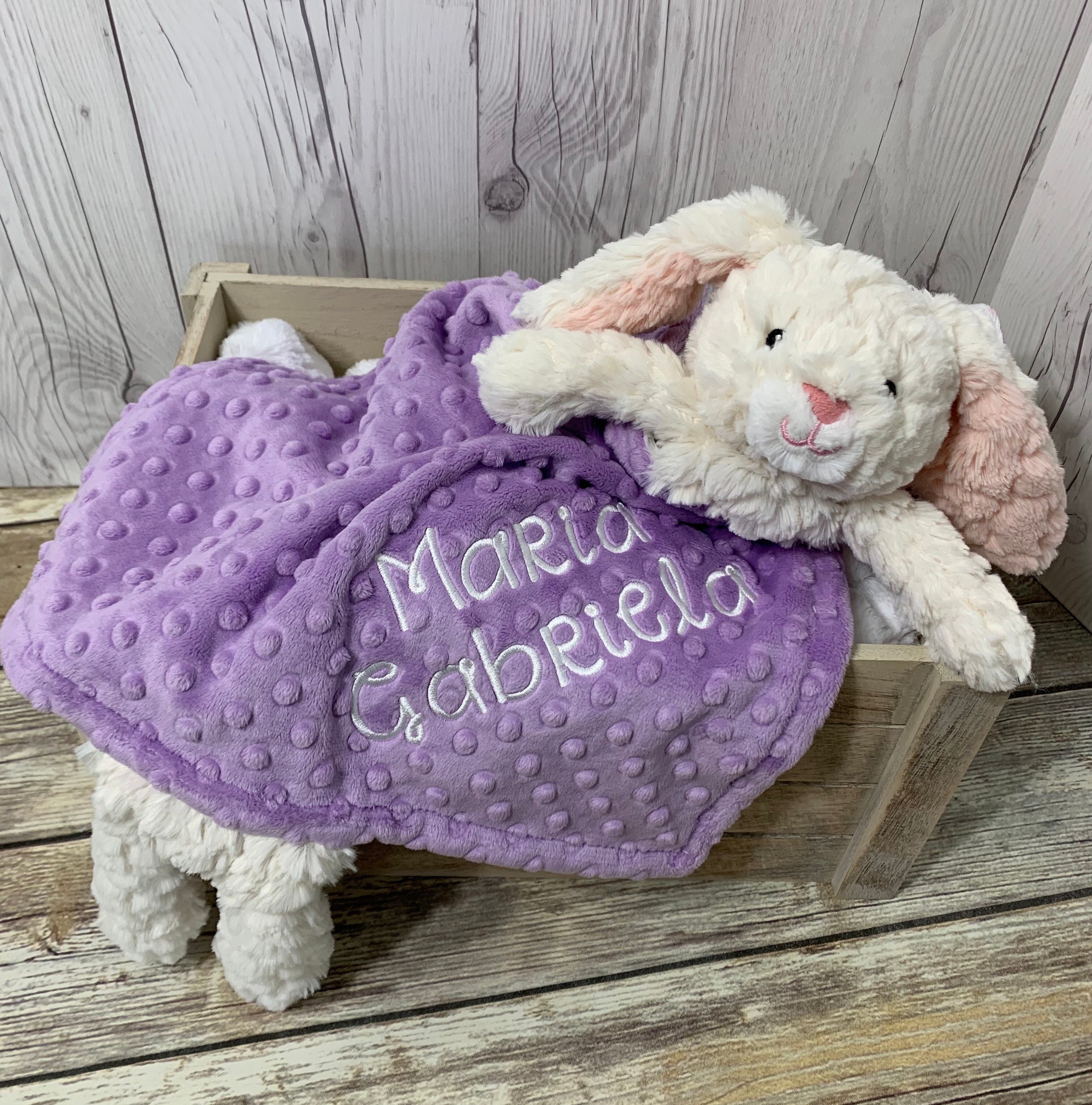White Bunny Plush Lovey Security Blanket Personalized Bunny Etsy