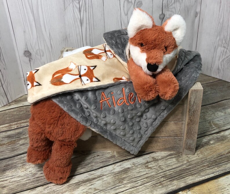 Fox Plush Lovey Security Blanket Personalized Fox Stuffed Etsy
