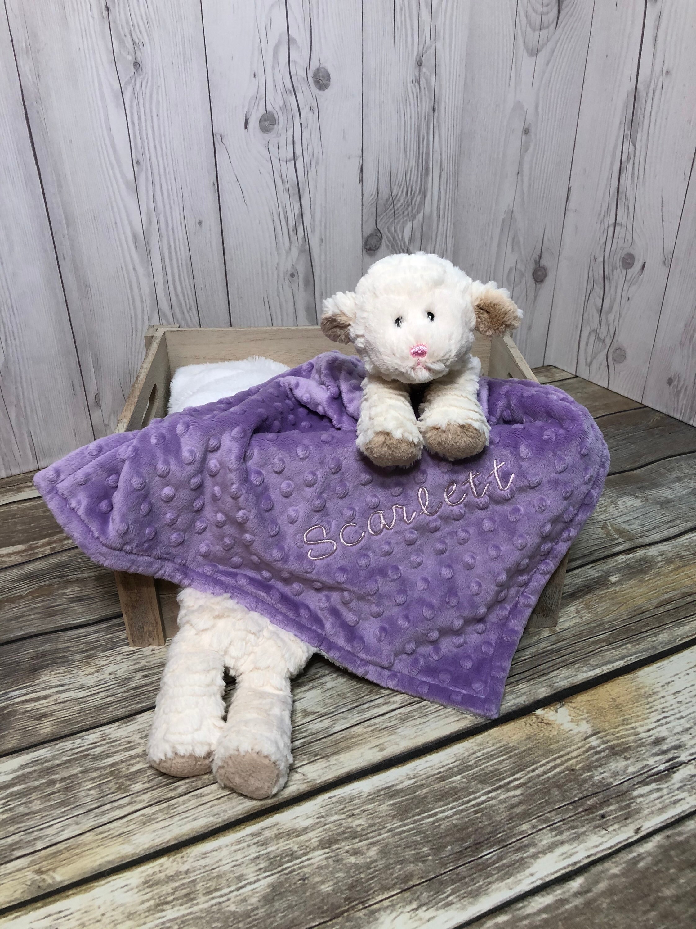 Girls Lamb Plush Lovey Security Blanket Personalized Lamb Etsy