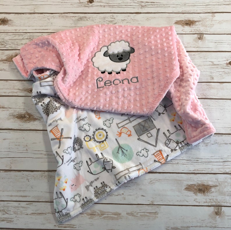 Lamb Minky Baby Blanket Personalized Lamb Baby Blanket Girls Etsy