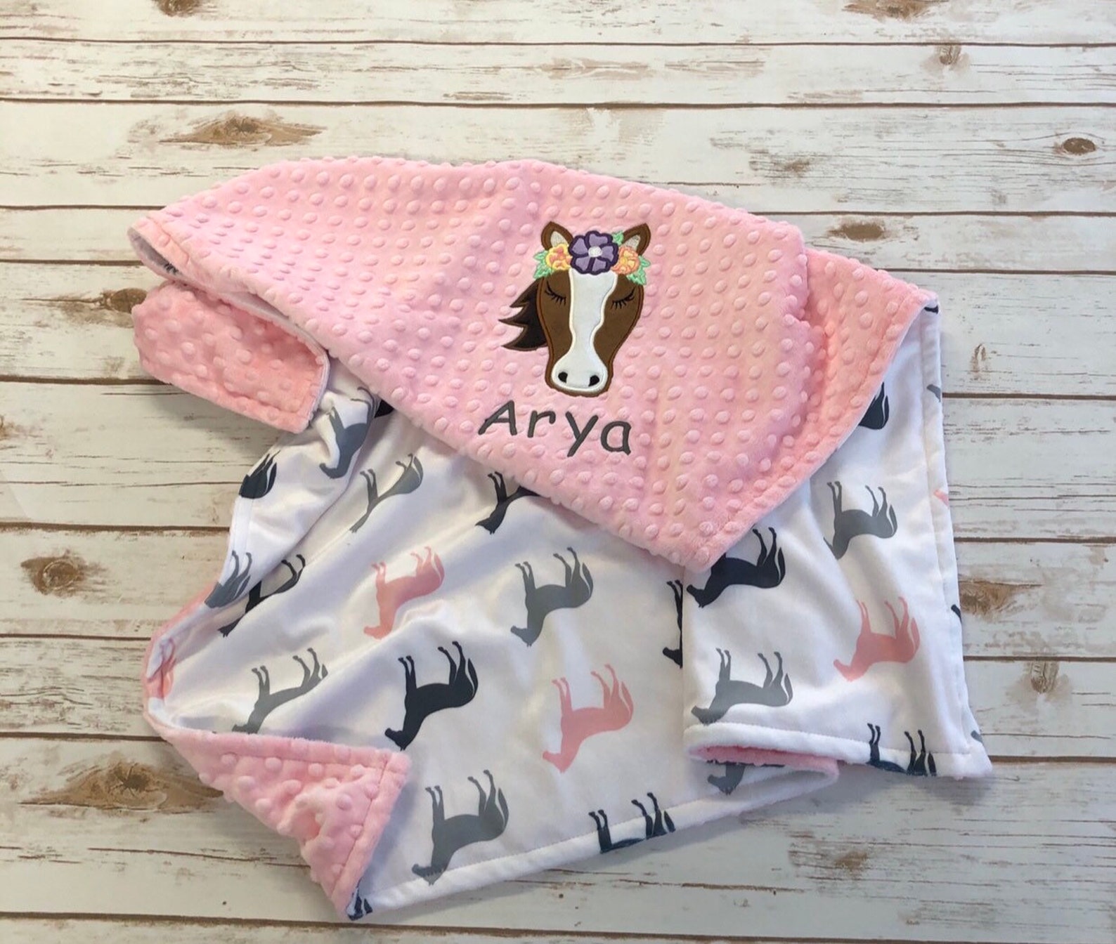 Girls Horse Minky Baby Blanket Personalized Horse Baby Etsy