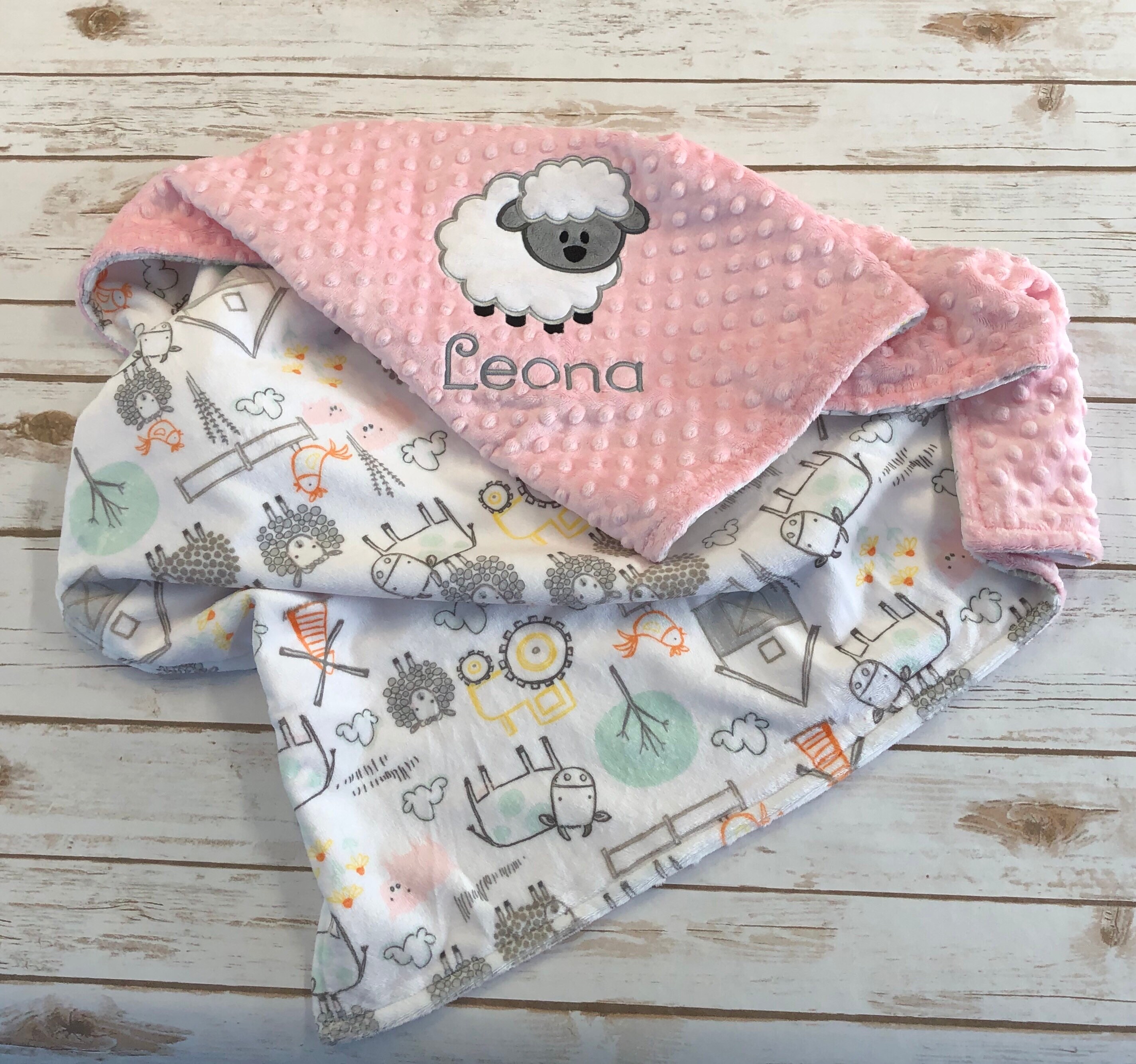 Lamb Minky Baby Blanket Personalized Lamb Baby Blanket Girls Etsy