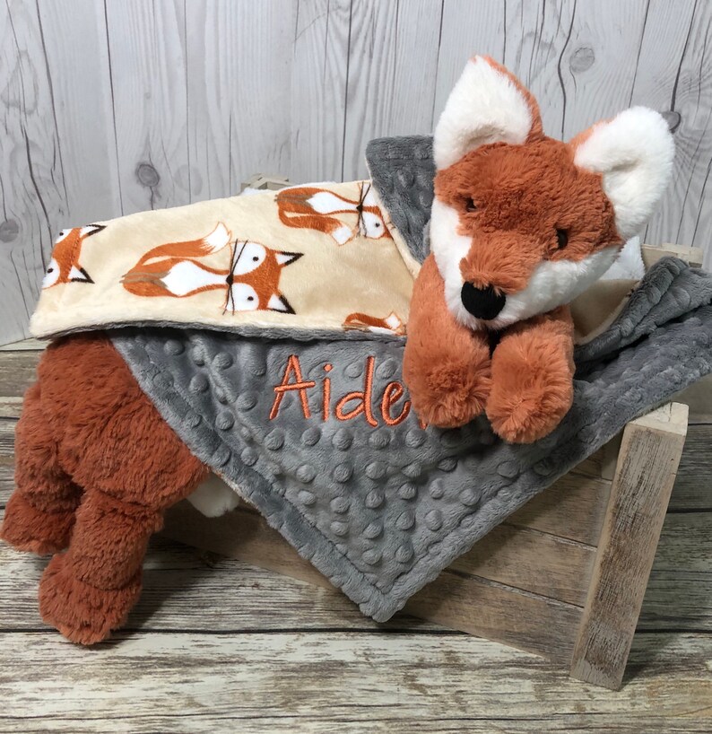 Fox Plush Lovey Security Blanket Personalized Fox Stuffed Etsy