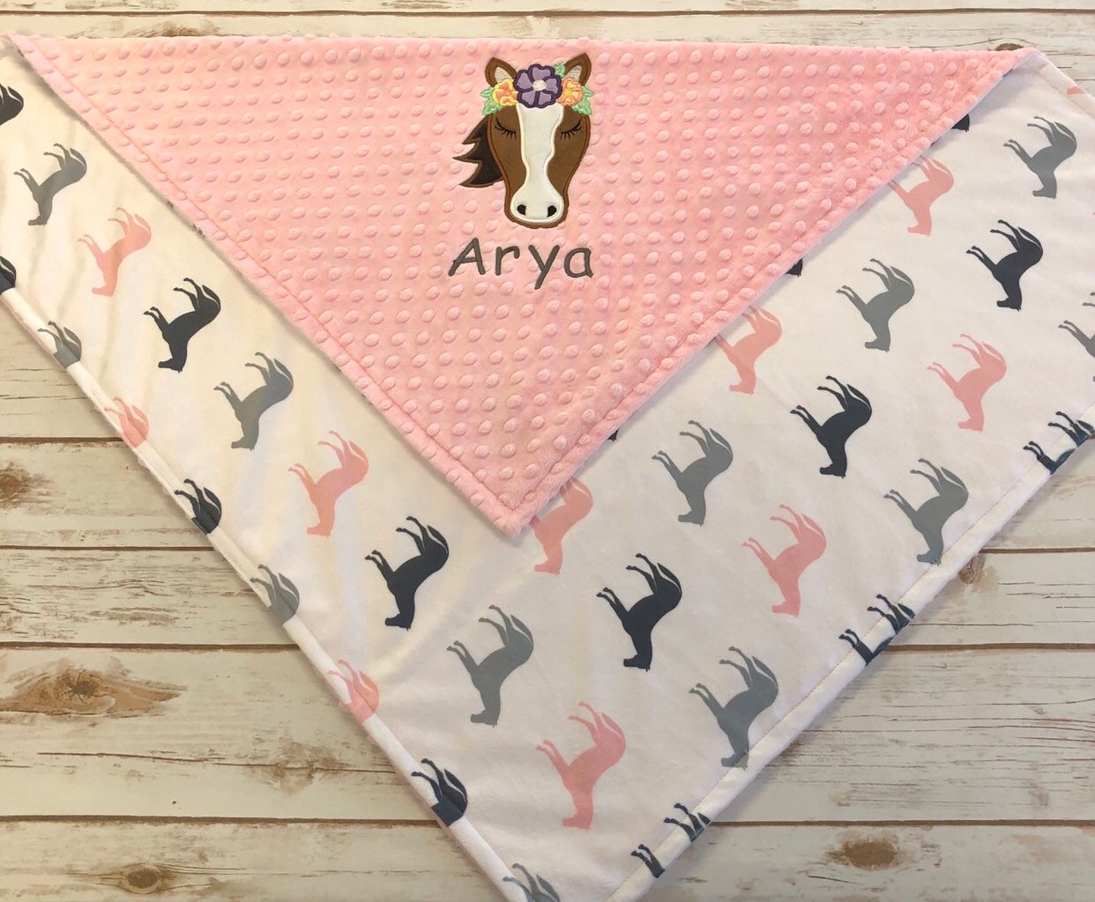 Girls Horse Minky Baby Blanket Personalized Horse Baby Etsy