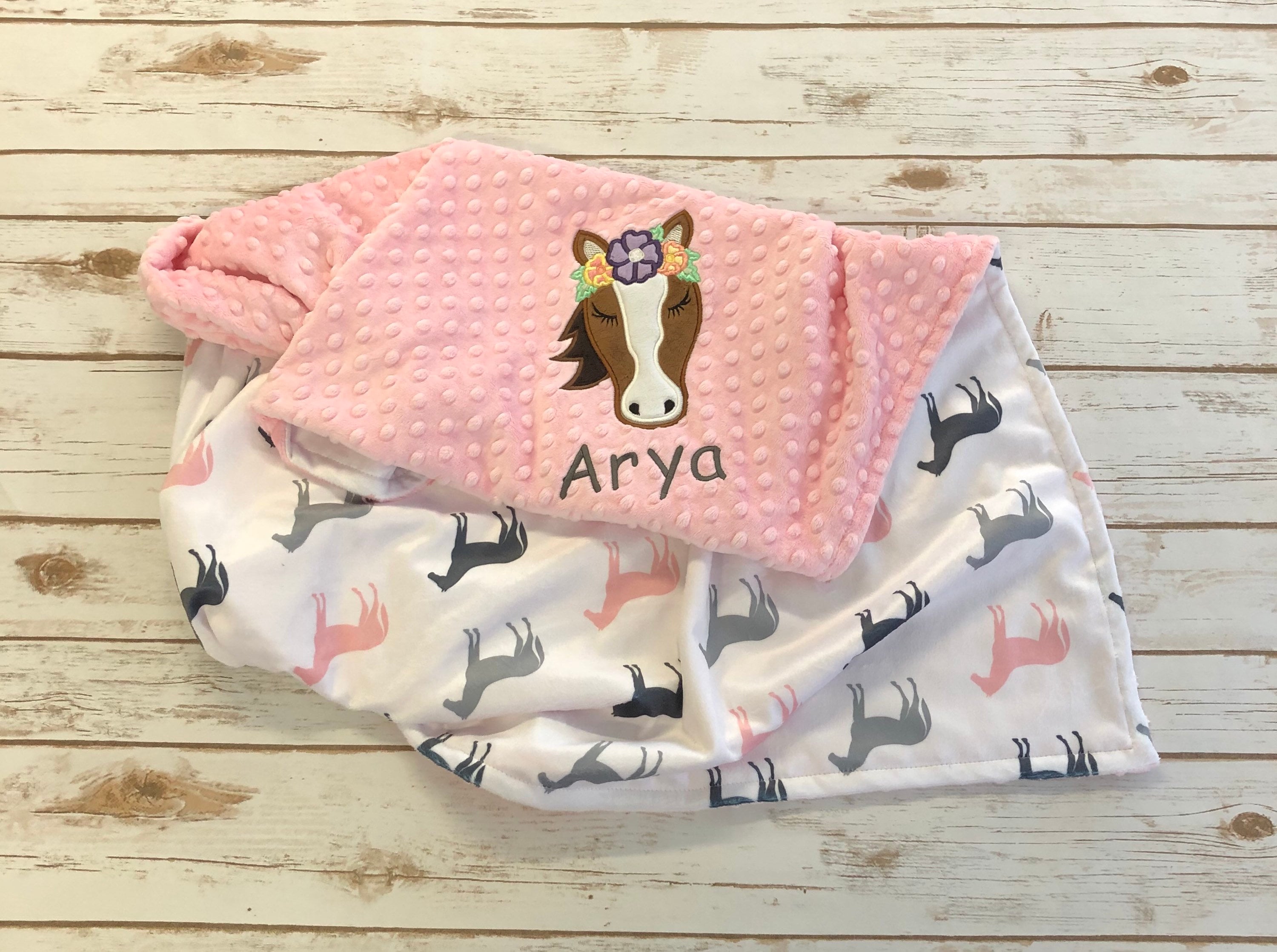 Girls Horse Minky Baby Blanket Personalized Horse Baby Etsy