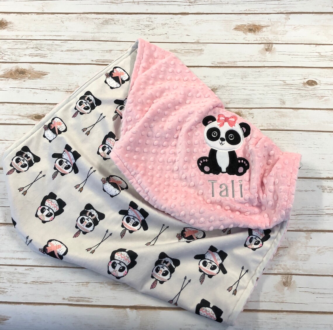Panda Bear Minky Baby Blanket Personalized Panda Bear Baby Etsy
