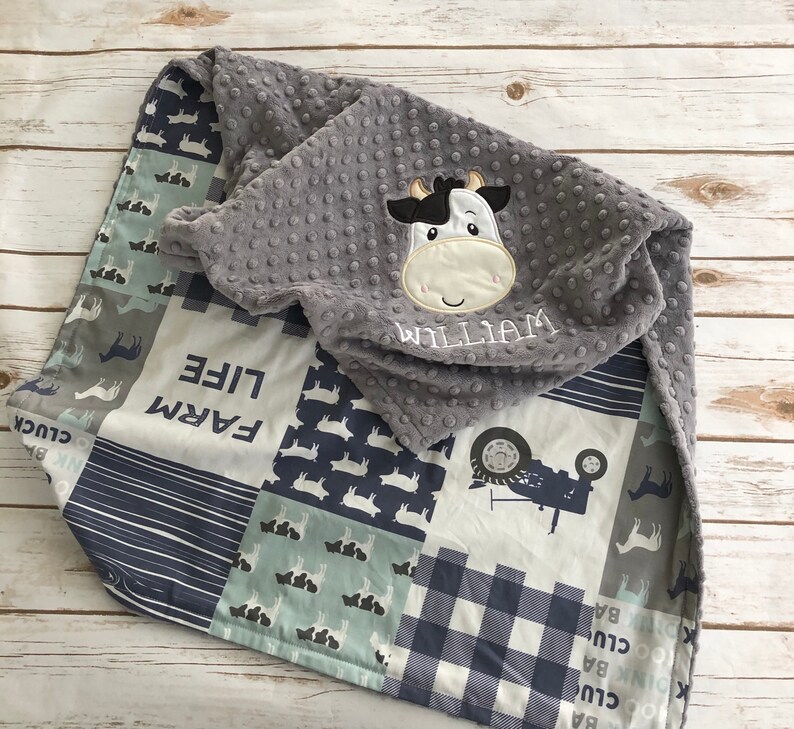 Cow Farm Life Minky Baby Blanket Personalized Cow Minky Etsy