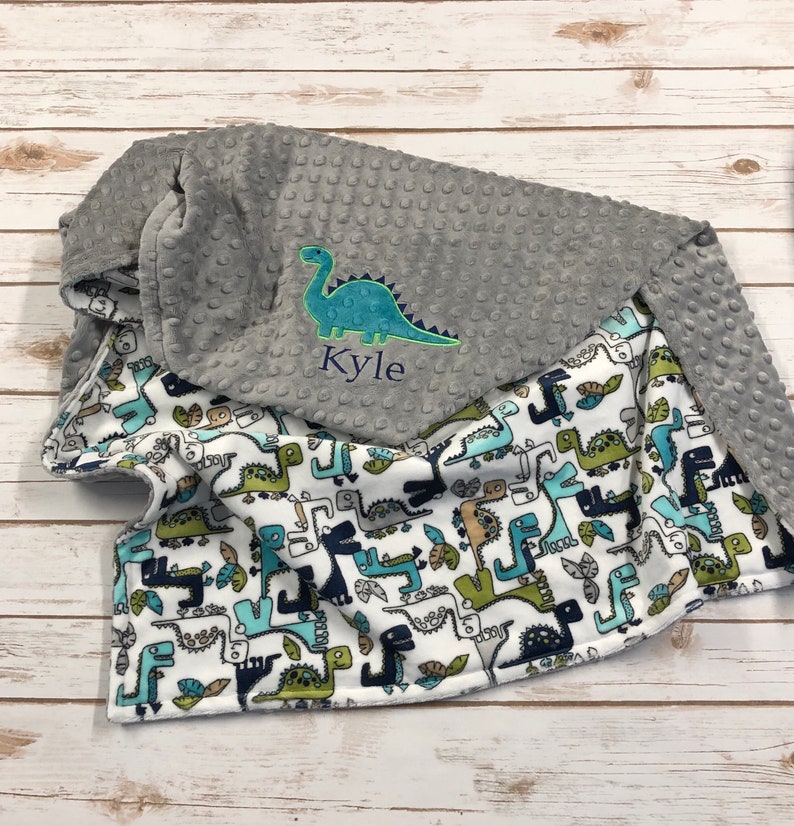 Dinosaur Minky Baby Blanket Personalized Dinosaur Baby Etsy