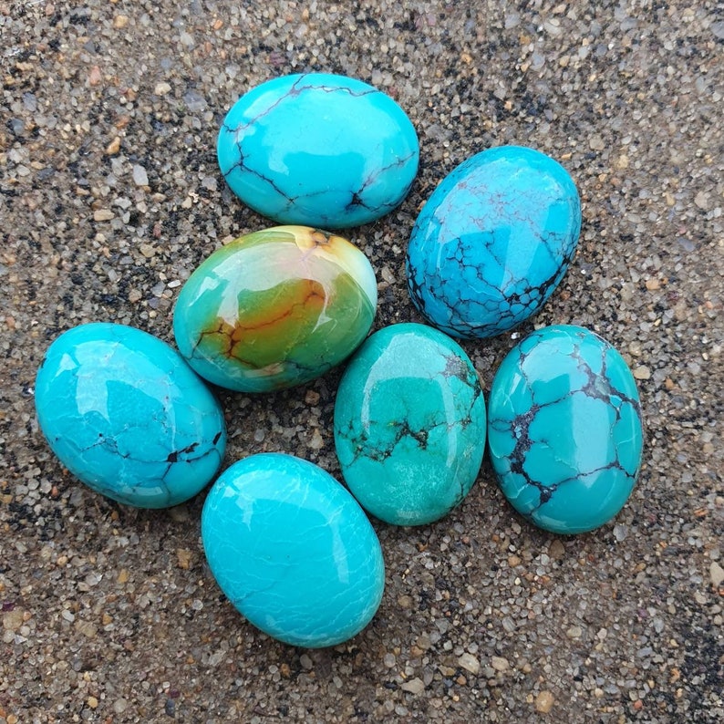 Natural Turquoise Cabochon Calibrated Flat Back Oval Gemstone Etsy