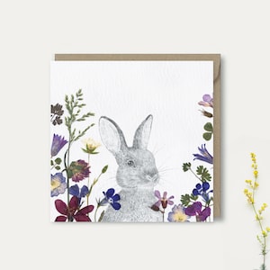 Rabbit Greeting Card // Cornish Pressed Flowers