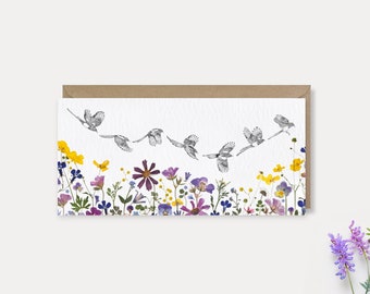 Cornish Meadow Greeting Card // Magpies // Cornish Pressed Flowers