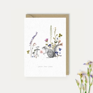 Eichhörnchen Grußkarte // Kornische Pressblumen // Nur für Dich