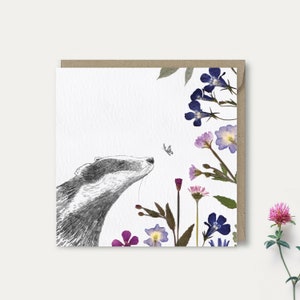 Wenskaart dassen // Cornish geperste bloemen