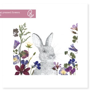 Rabbit portrait Pressed flower illustration Giclée fine art print image 3