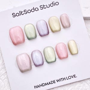 Candy Color Cat Eye Press On Nails: Short Square Handmade False Nails