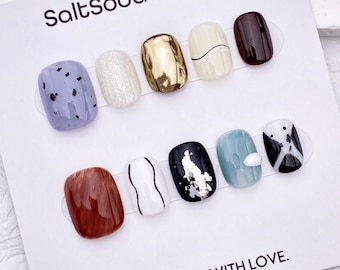 Fresh Handmade Press On Nails: Bright Colorful, Short Round