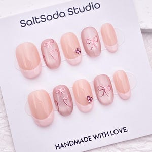 Handmade Press On Nails: Bow Heart, Cat Eye, French Tip