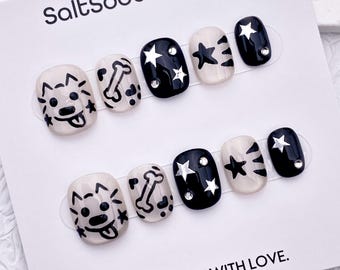 Malowane ręcznie paznokcie w kształcie gwiazdy dla psa: kocie oko, krótkie okrągłe