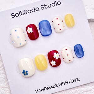 Handmade Floral Press-On Nails: Colorful Summer Candy Design, Short Round