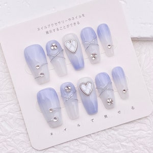 Handmade Ombre Press On Nails: Heart Stone, Y2K Soft Girl Acrylic Nails