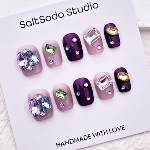 Colorful Crystal Press On Nails: Short Square Party Nails