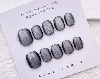 Magnetic Glitter Black Cat Eye Nail/Simple Cute Black Acrylic Nail/Elegant Cool Handmade Press On Nails/Trendy Popular Nails