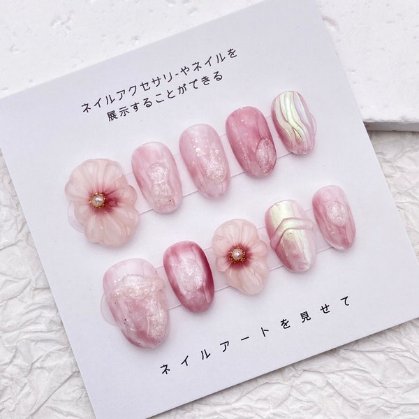 Cute 3d Flower Nail/Light Pink Short Nail/Handmade Press on Nail/Simple Easy Nail Art/Spring Floral Nail Design/Lovely Pretty Nail