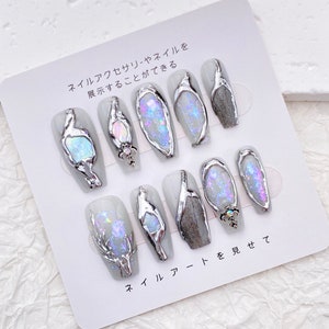 Glitter Silver Metal Nails/Metallic Silver Nails/Goth Punk Cool Nail/Chrome Nail Design/Handmade Press on Nails/Fashion Popular Nail