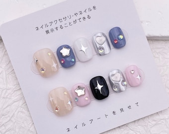 Y2K Kawaii Cute Nails/Star Nails/Short Nails/Cool Sweet Girl Nails/Teenage Student Nails/Japanese Nails/Party Christmas Nails Gift