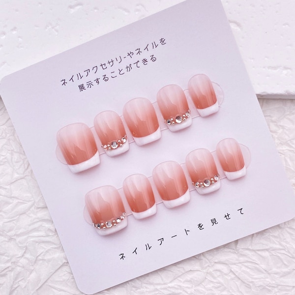 Leuke natuurlijke French Tip nagels kort/elegante klassieke handgemaakte pers op nagels/eenvoudige eenvoudige minimalistische nagels/dagelijks werkende nagels