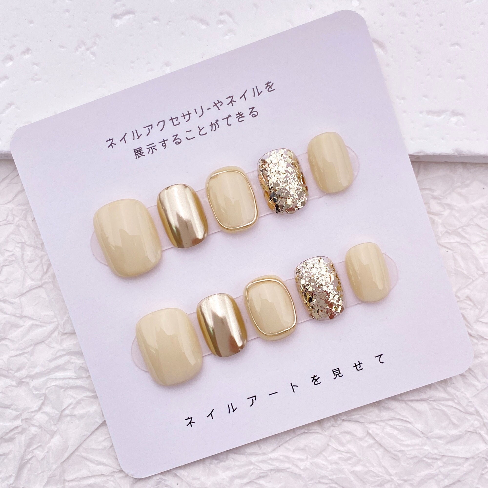 Popular Champagne Glitter Nails/Simple Short Acrylic Handmade Press On Nails/Elegant Classy Minimalist Nails/Easy Nail Art Design