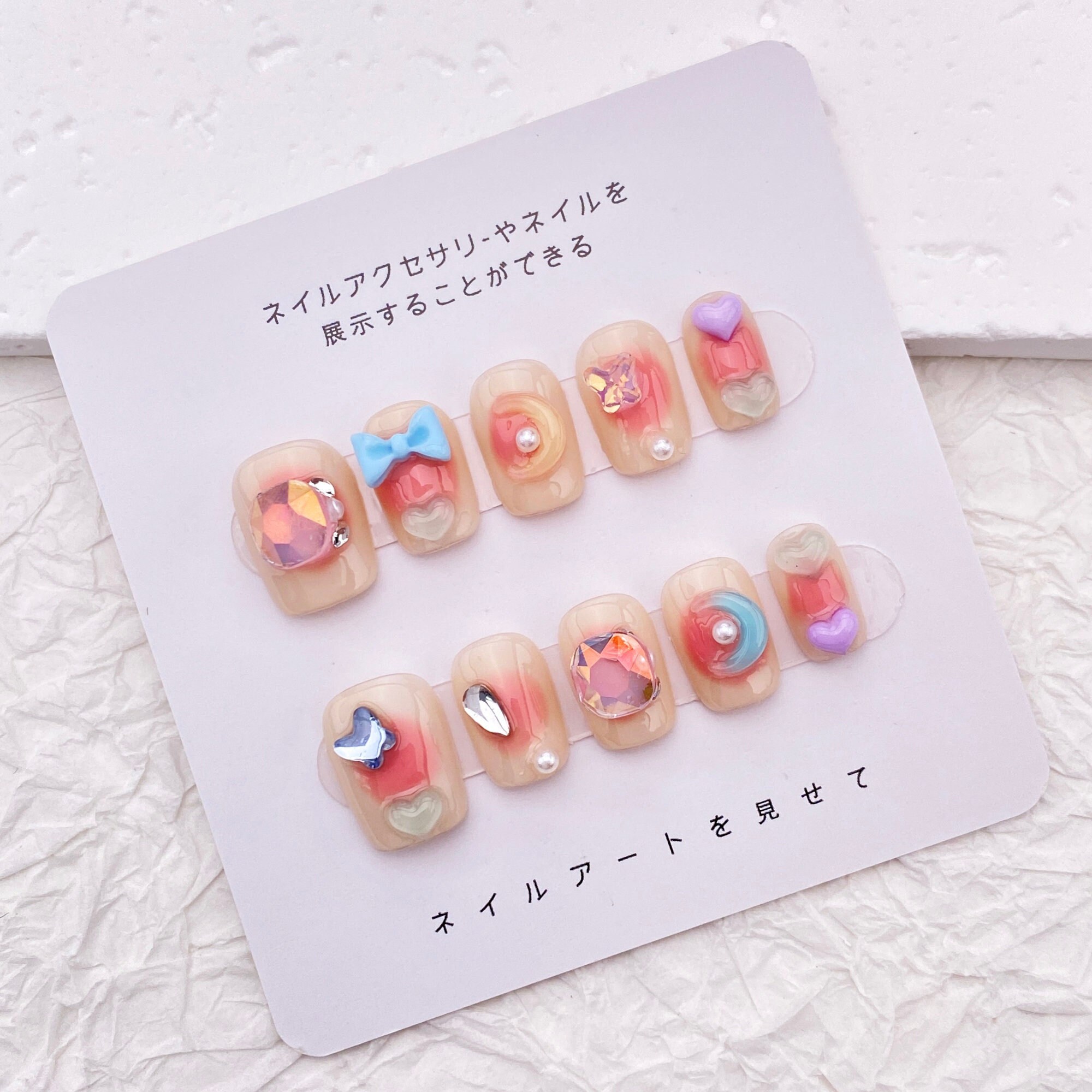 Light Pink Kawaii Nails Short/Cute Colorful Nails Acrylic/Handmade Press on Nails/Korean Summer Nails/Lovely Nail for Birthday Party