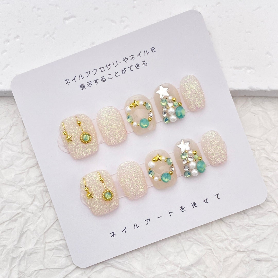 Glitter Christmas Tree Nail/cute Simple Christmas Nail Short/handmade