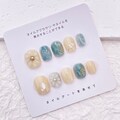 3D Flower Press On Nails: Blue Ombre Elegant Floral Nail Art, Short Round product logo