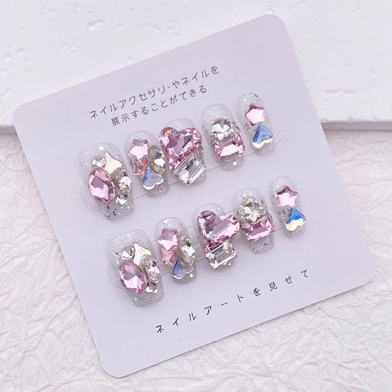 Bling Rhinestone Press On Nails: Colorful Crystal Nail Designs