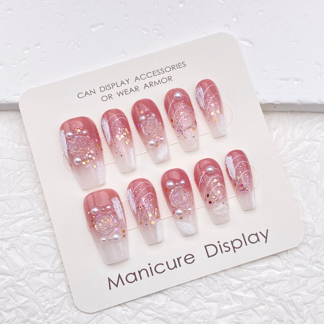 Handmade Camellia Gradient Fall and Winter Press on Nails/y2k Peach ...