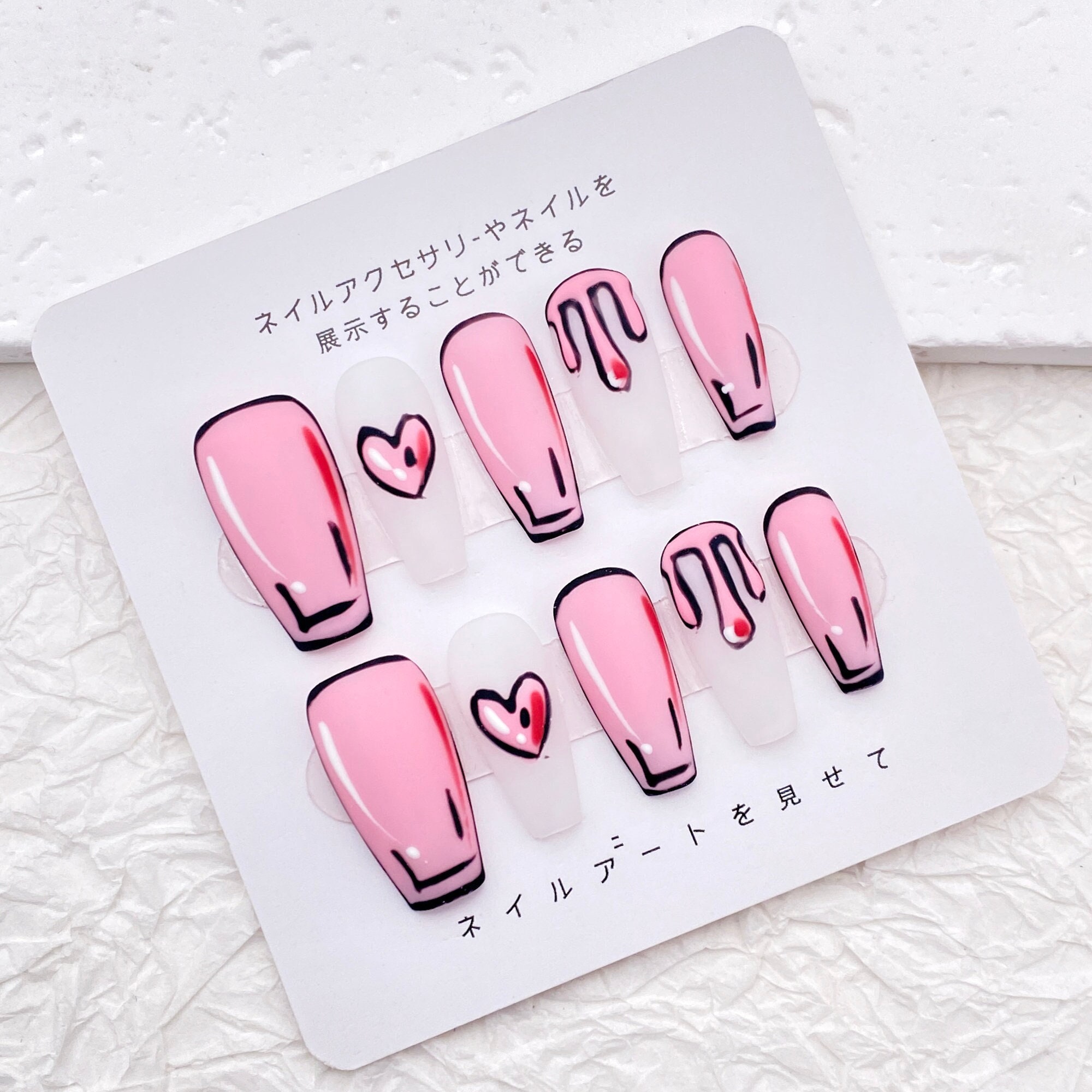 Handmade Anime Press on Nails: Pink Heart Kawaii Party Nails - Etsy
