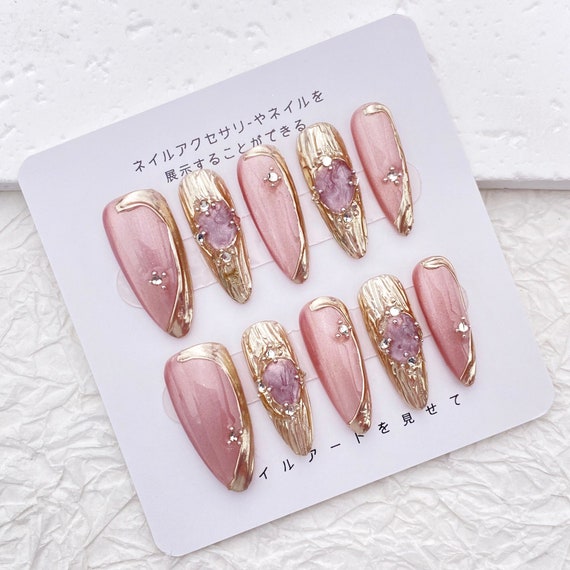 Golden Cat Eye Glitter Nails Set Golden Cat Eye Glitter Nails Set