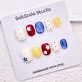 Handmade Floral Press-On Nails: Colorful Summer Candy Design, Short Round
