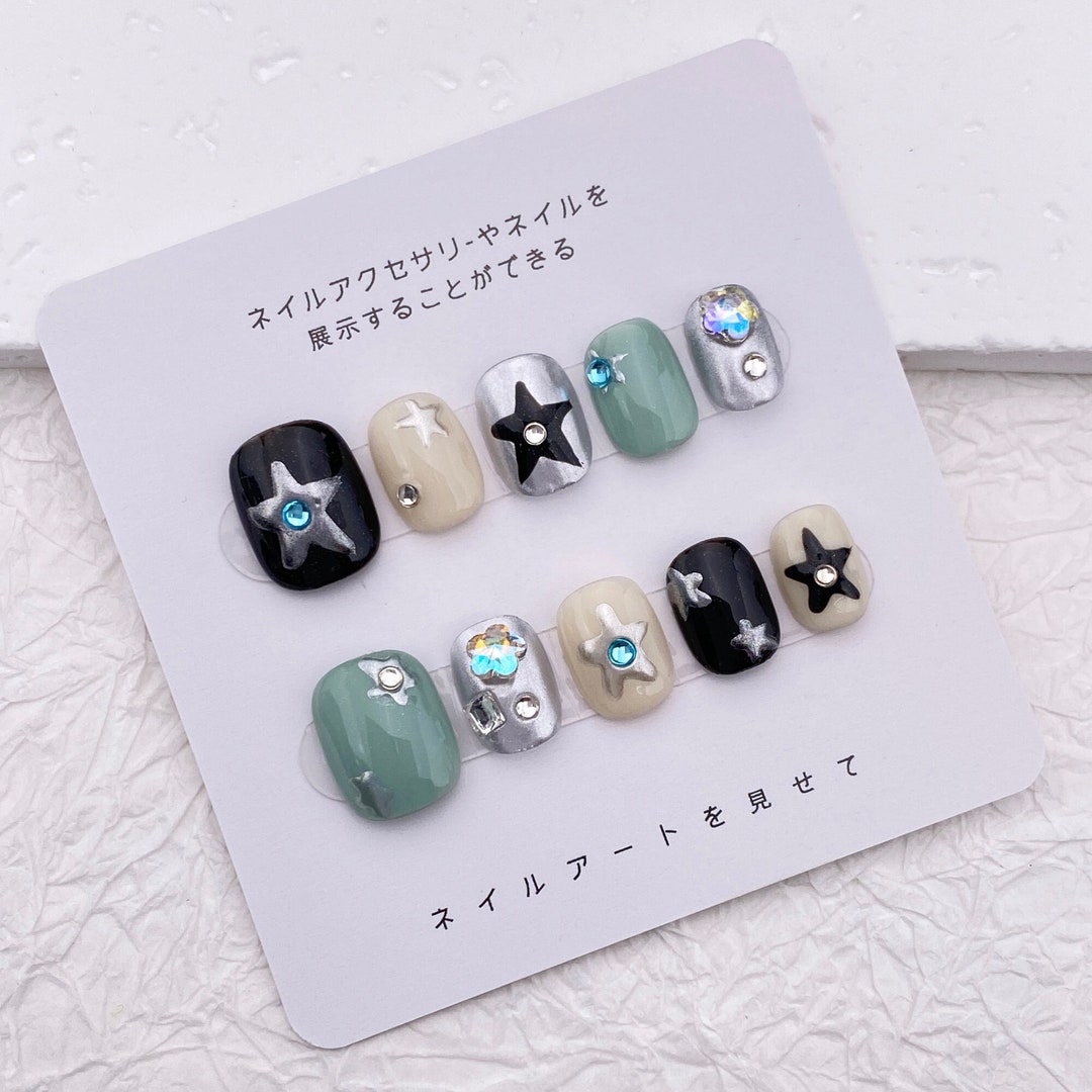 Kawaii Short Nails/y2k Nails/cute Fake Nails Art/cool Girl Nails/star Nails/holiday Nails/party