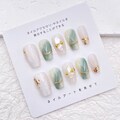 Simple Elegant Classy Nail/Cute Medium Coffin Nail/Handmade Press on Nail/Delicate Green and White Nail/Spring Trendy Popular Nail product logo