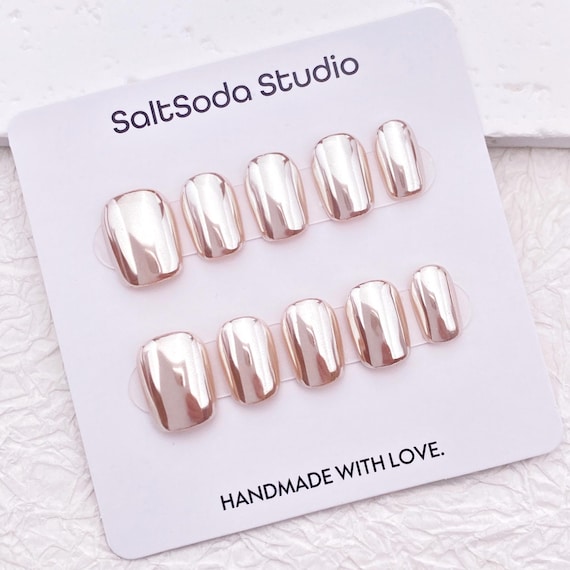 Light Pink Mirror Press On Nails: Short Square Handmade False Nails