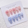 Kawaii Crystal Bow Nail/Pink Blue Nail/Two Tone Nail/Handmade Press on Nail/Cute Coffin Acrylic Nail/Lovely Sweet Princess Nail product logo